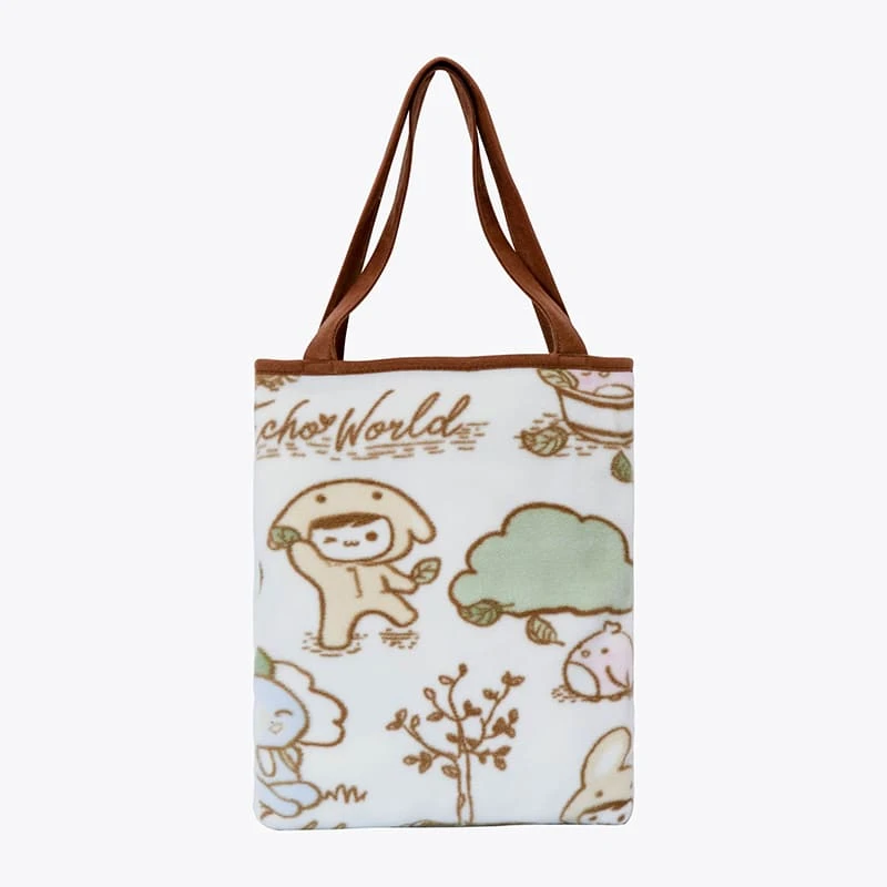 Puffy Embroidery Recycled Plush 2 Sided Tote Bag with Printed Fleece Blanket