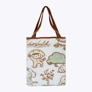 Puffy Embroidery Recycled Plush 2 Sided Tote Bag with Printed Fleece Blanket