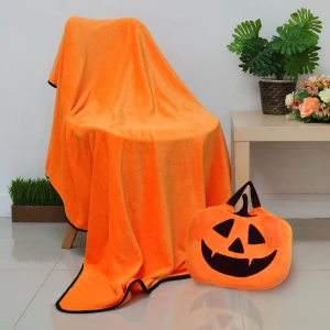 Pumkin Halloween Carry-on Velour Pillow Blanket (Orange)