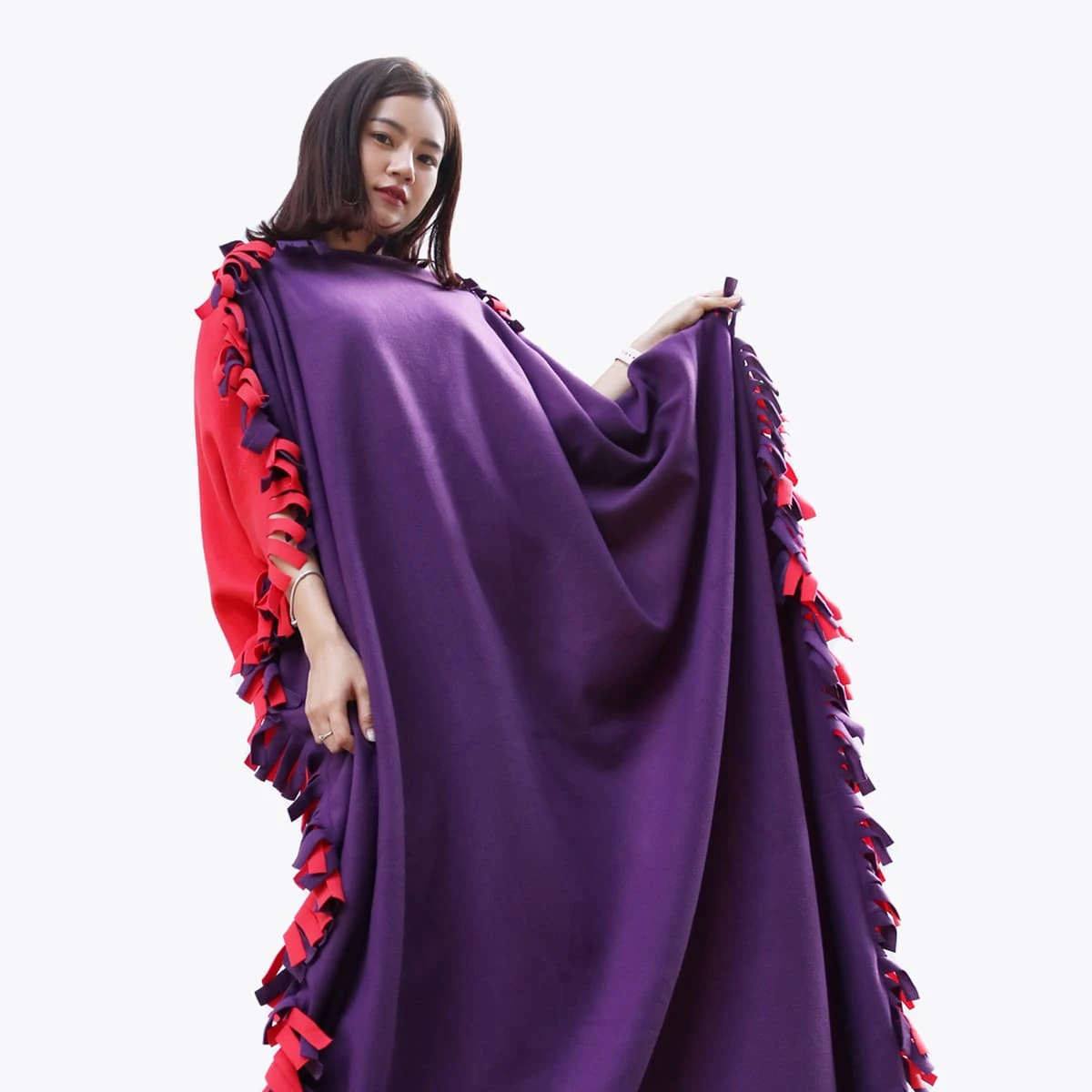 Purple Reversible to Red Dancing Fleece Blanket