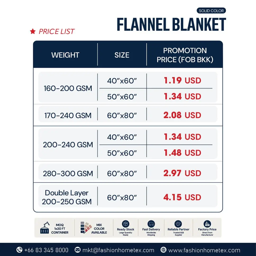 Ready Stock Flannel Blanket - Solid Color | Promotion Price From $1.19
