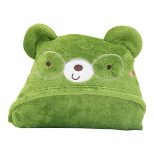 Recycled Polyester Hooded Flannel Blanket with Bear Design (Green)