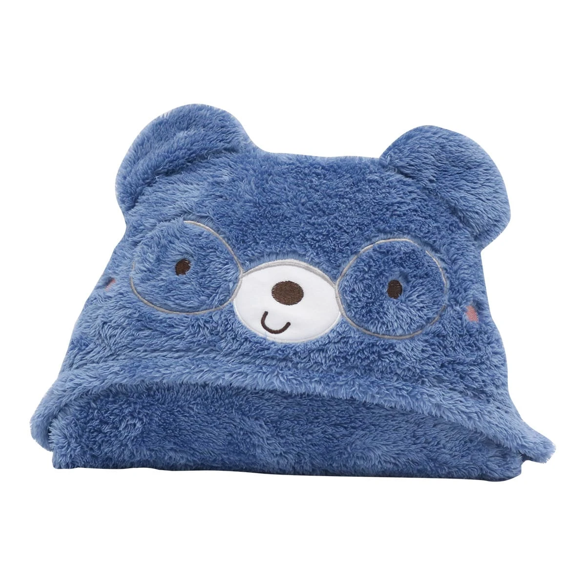 Recycled Polyester Hooded Plush Blanket with Bear Design (Dark Blue)