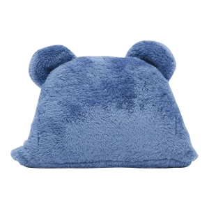 Recycled Polyester Hooded Plush Blanket with Bear Design (Dark Blue)