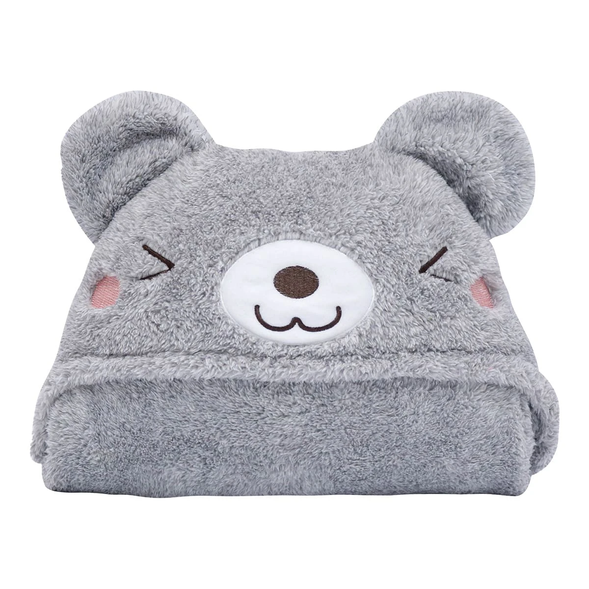 Recycled Polyester Hooded Plush Blanket with Bear Design (Grey)