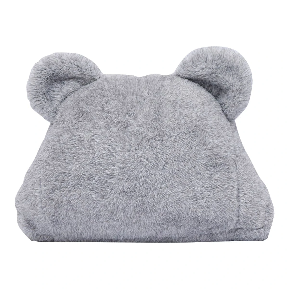 Recycled Polyester Hooded Plush Blanket with Bear Design (Grey)
