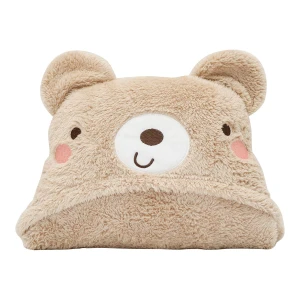 Recycled Polyester Hooded Plush Blanket with Bear Design (Brown)
