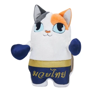 Recycled Polyester Muay Thai Cat Hand Warmer Doll Pillow Blanket (Navy, Grey)