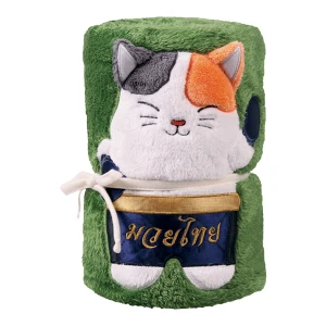 Recycled Polyester Muay Thai Cat Roll-Up Plush Blanket (Green)
