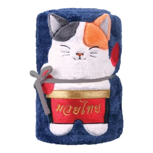 Recycled Polyester Muay Thai Cat Roll-Up Plush Blanket (Navy)