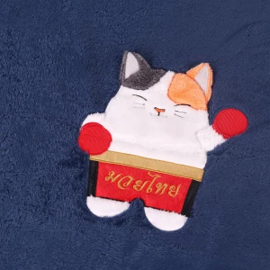 Recycled Polyester Muay Thai Cat Roll-Up Plush Blanket (Navy)