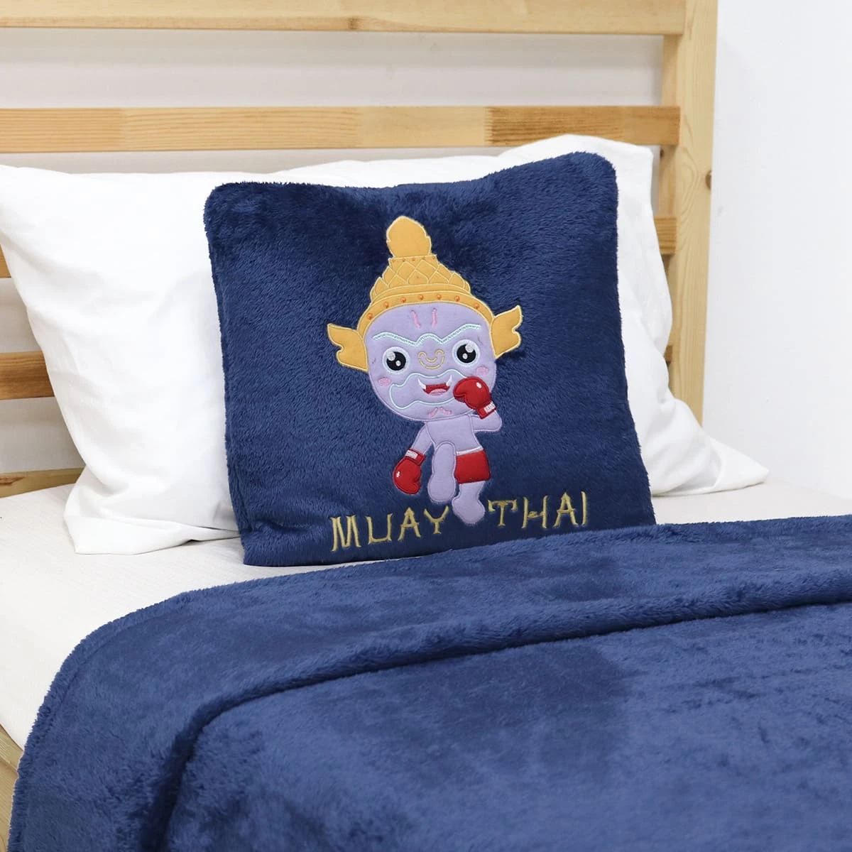 Recycled Polyester Muay Thai Giant Plush Pillow Blanket (Navy)