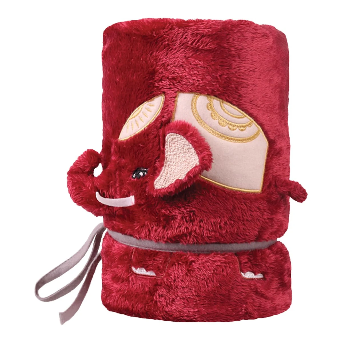 Recycled Polyester Thai Elephant Roll-Up Plush Blanket (Red)