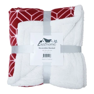 Red Diamond Pattern Printed Velfleece Reversible to Sherpa Blanket