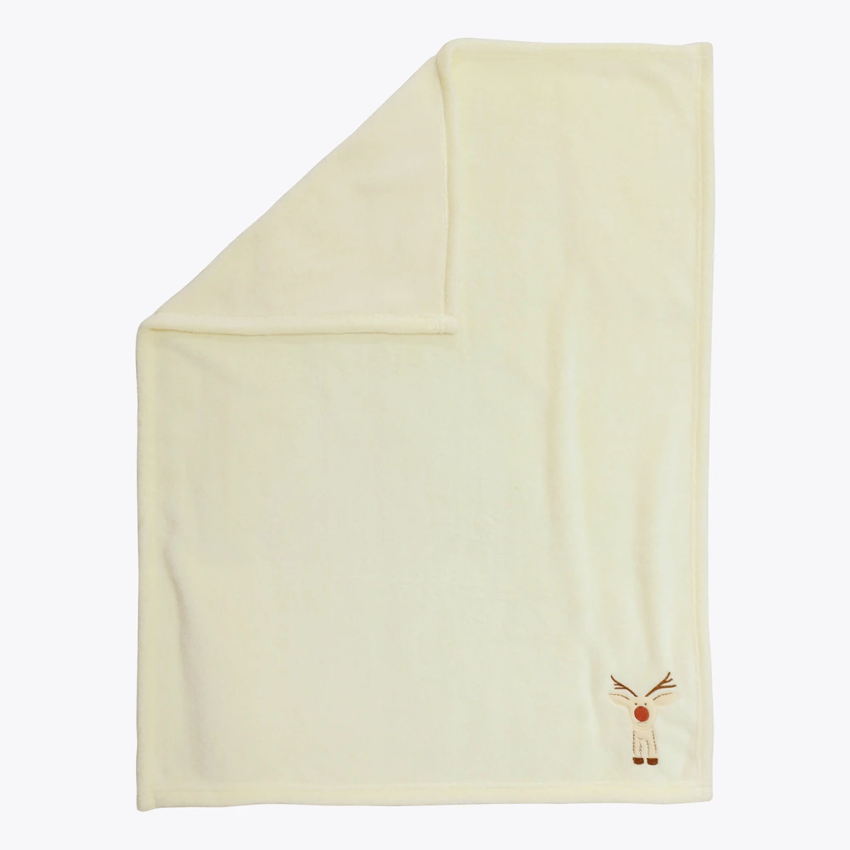 Reindeer Embroidery Flannel Baby Blanket (Cream)