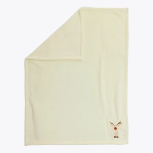 Reindeer Embroidery Flannel Baby Blanket (Cream)