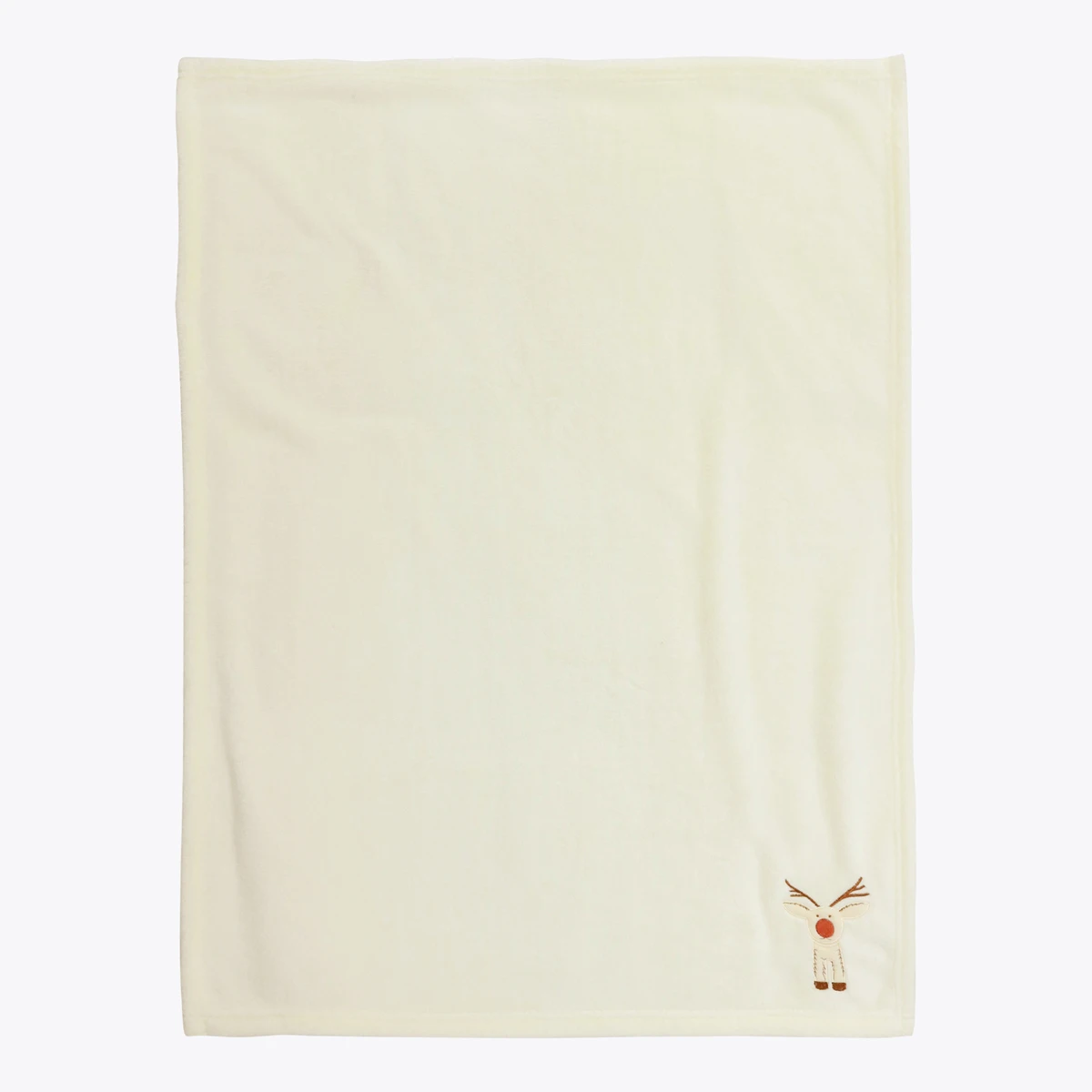 Reindeer Embroidery Flannel Baby Blanket (Cream)