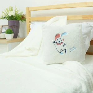 Rivo Embroidery Plush Pillow Blanket (White)