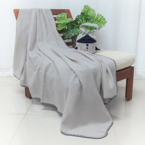 Rocket 3D Embroidery Fleece Outdoor Blanket with Carry Strap (Grey)