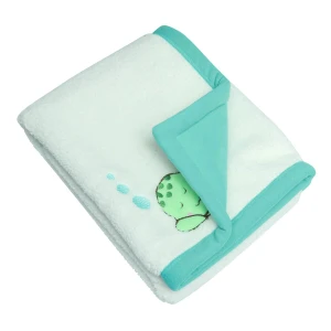 Sleeping Turtle Embroidery Sherpa Reversible to Turquoise Fleece Baby Blanket