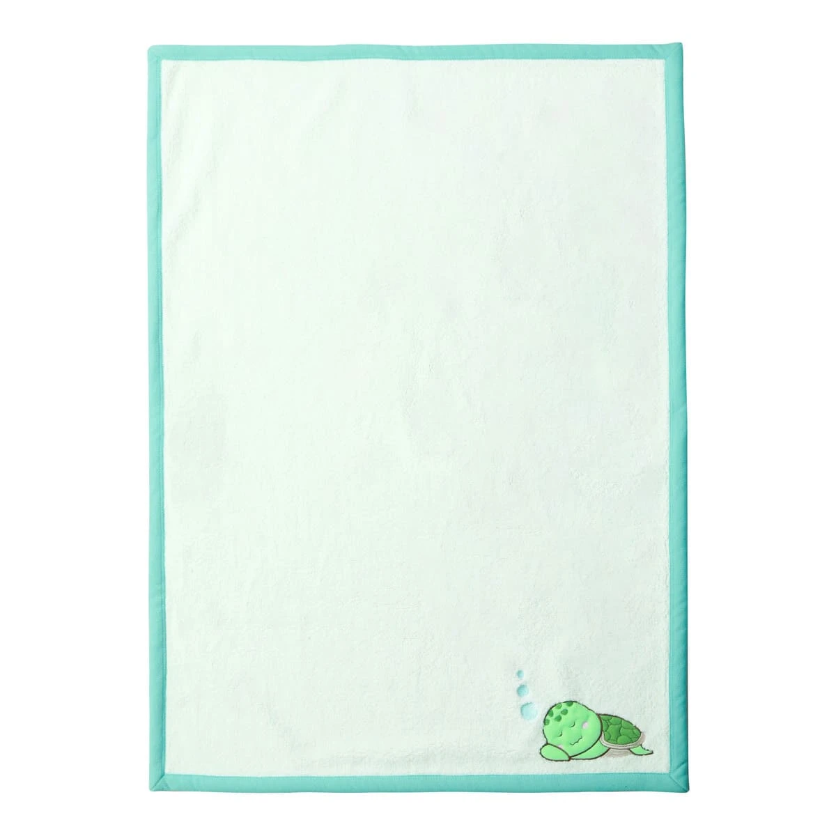 Sleeping Turtle Embroidery Sherpa Reversible to Turquoise Fleece Baby Blanket