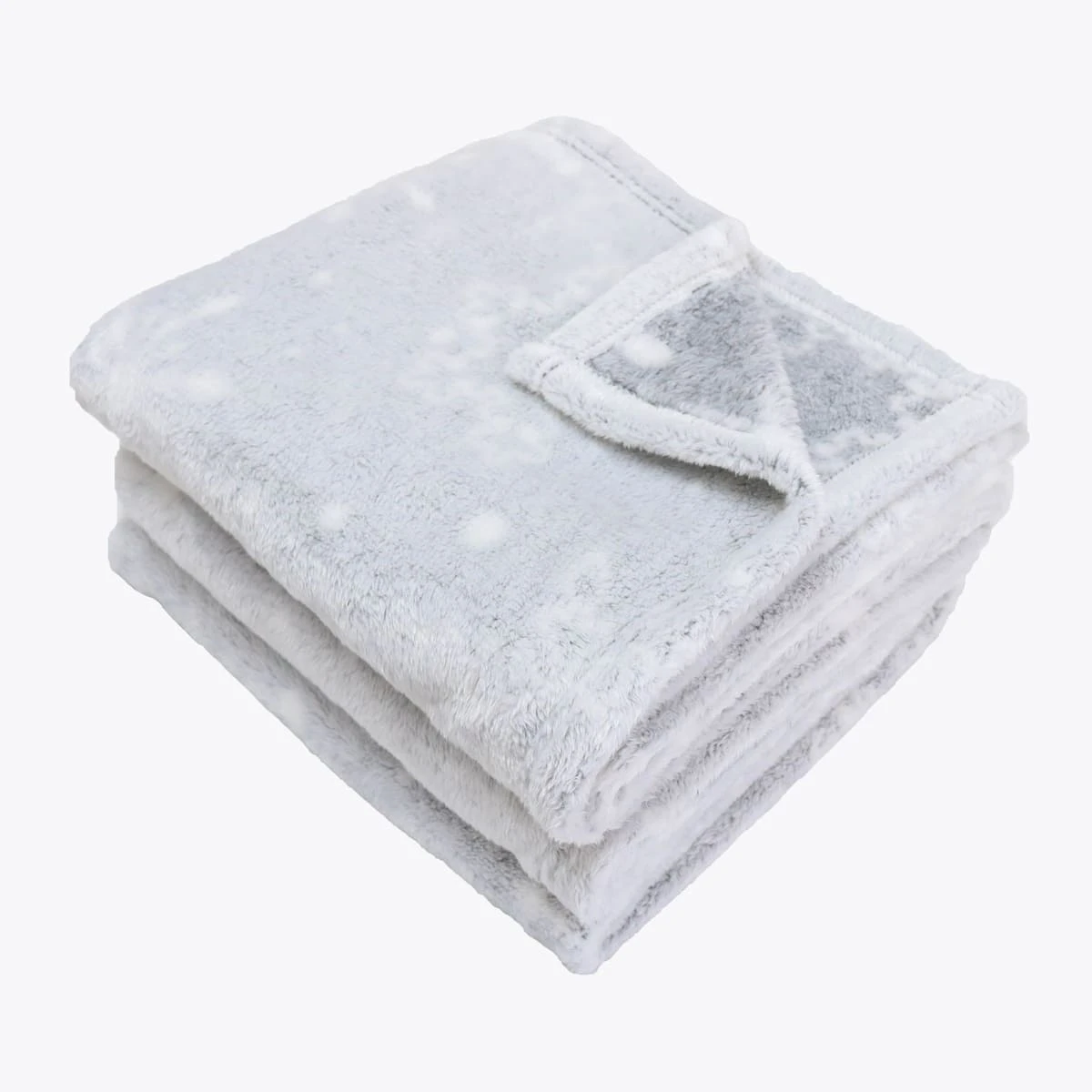 Snowflake Printed Frosted Plush Blanket (Silver Grey)