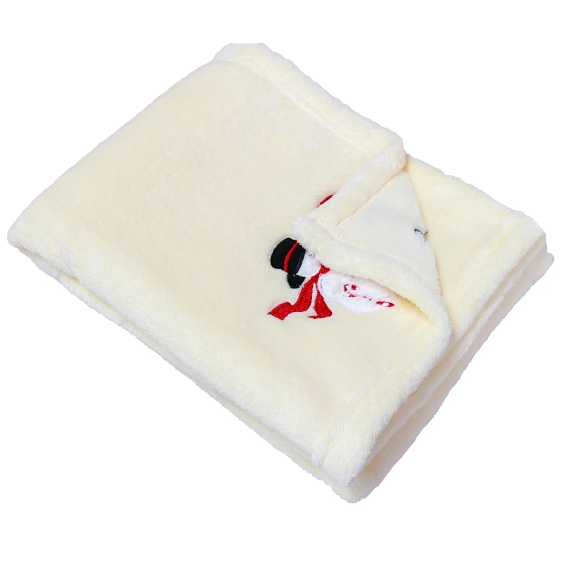 Snowman and Santa Embroidery Flannel Baby Blanket (Cream)
