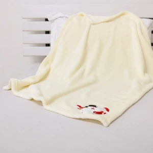 Snowman and Santa Embroidery Flannel Baby Blanket (Cream)
