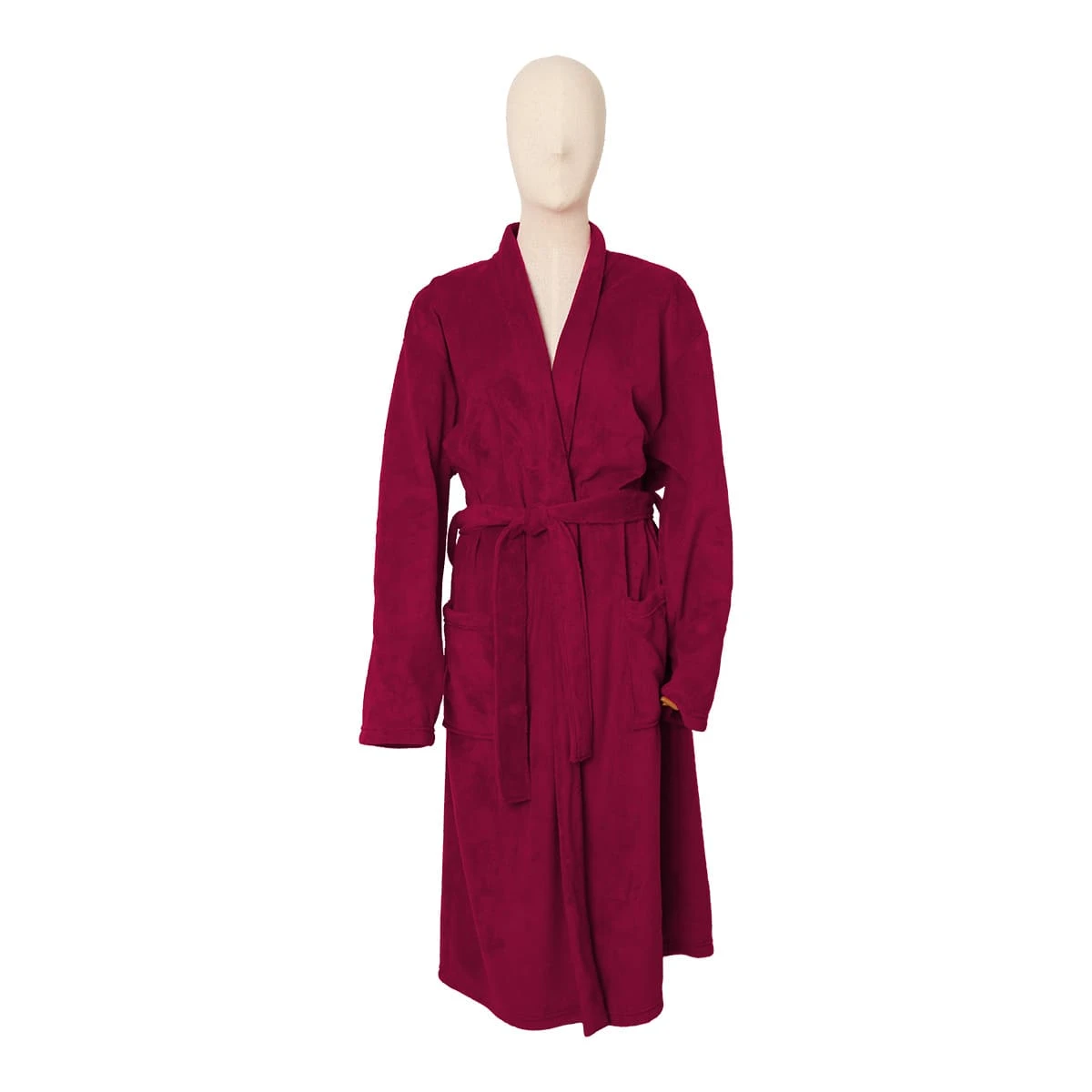 Solid Color Flannel Bathrobe (Wine Red)