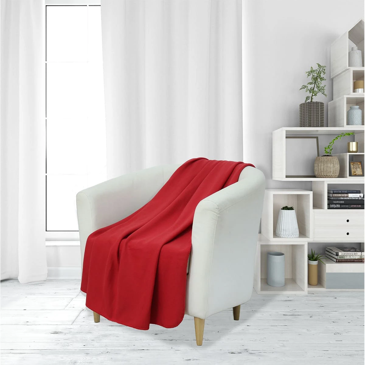 Solid Color Fleece Throw (Red) - Whipstitch Edging