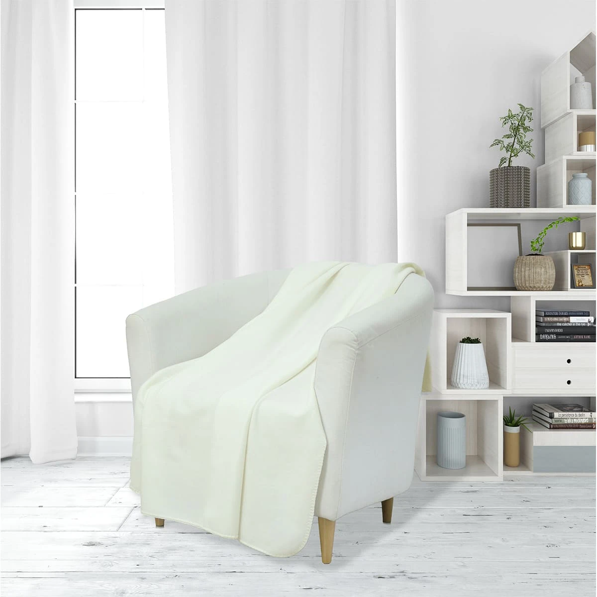 Solid Color Fleece Throw (Cream) - Whipstitch Edging