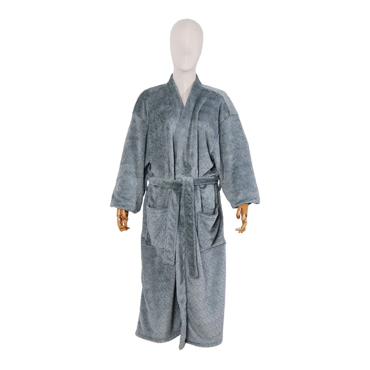 Solid Color Jacquard Flannel Bathrobe - Chevron Pattern (Sage Green)