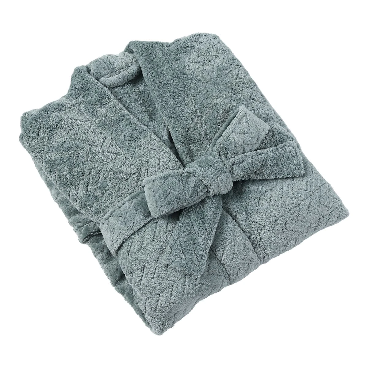 Solid Color Jacquard Flannel Bathrobe - Chevron Pattern (Sage Green)