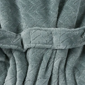 Solid Color Jacquard Flannel Bathrobe - Chevron Pattern (Sage Green)