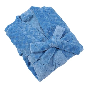 Solid Color Jacquard Flannel Bathrobe - Diamond Pattern (Blue)