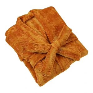 Solid Color Jacquard Flannel Bathrobe - Waffle Textured (Orange Stripe)