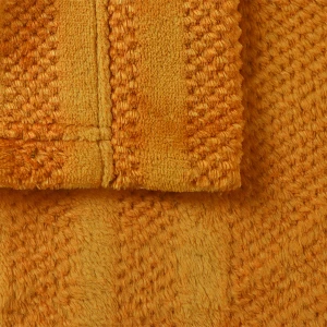 Solid Color Jacquard Flannel Bathrobe - Waffle Textured (Orange Stripe)