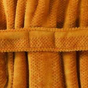 Solid Color Jacquard Flannel Bathrobe - Waffle Textured (Orange Stripe)