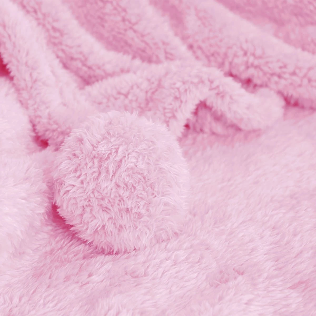 Solid Color Pom Pom Plush Throw with Handle Strap (Pink)