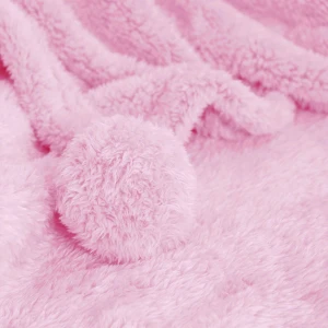 Solid Color Pom Pom Plush Throw with Handle Strap (Pink)