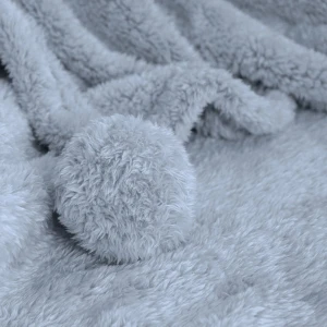 Solid Color Pom Pom Plush Throw with Handle Strap (Light Grey)