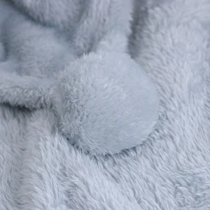 Solid Color Pom Pom Plush Throw with Handle Strap (Light Grey)