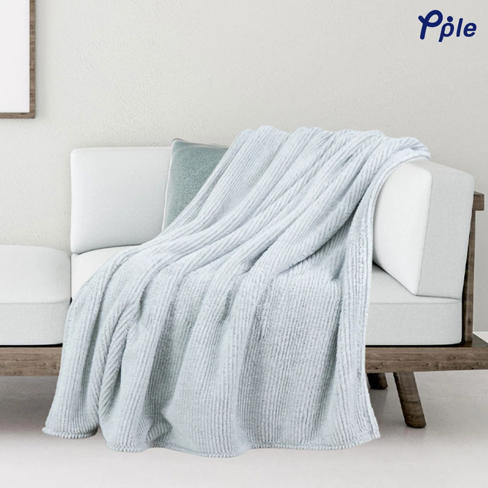 Stripe Frosted Plush Throw (Silver Grey)