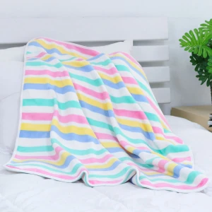 Stripe Pattern Printed Flannel Baby Blanket (Stripe Pastel)