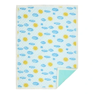 Sun and Cloud Printed Dimple Touch Velfleece Reversible Fleece Baby Blanket (Green)