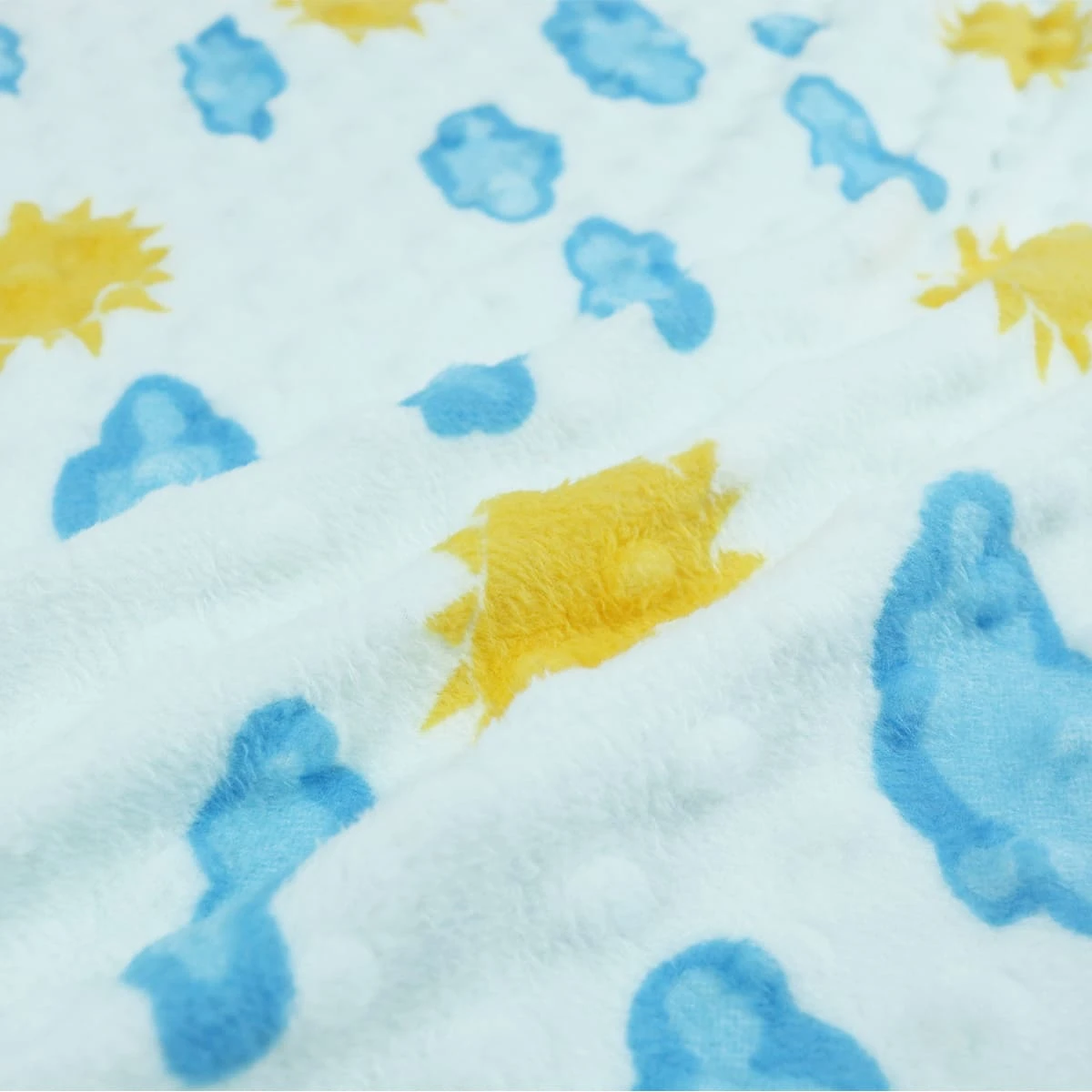 Sun and Cloud Printed Dimple Touch Velfleece Reversible Fleece Baby Blanket (Green)