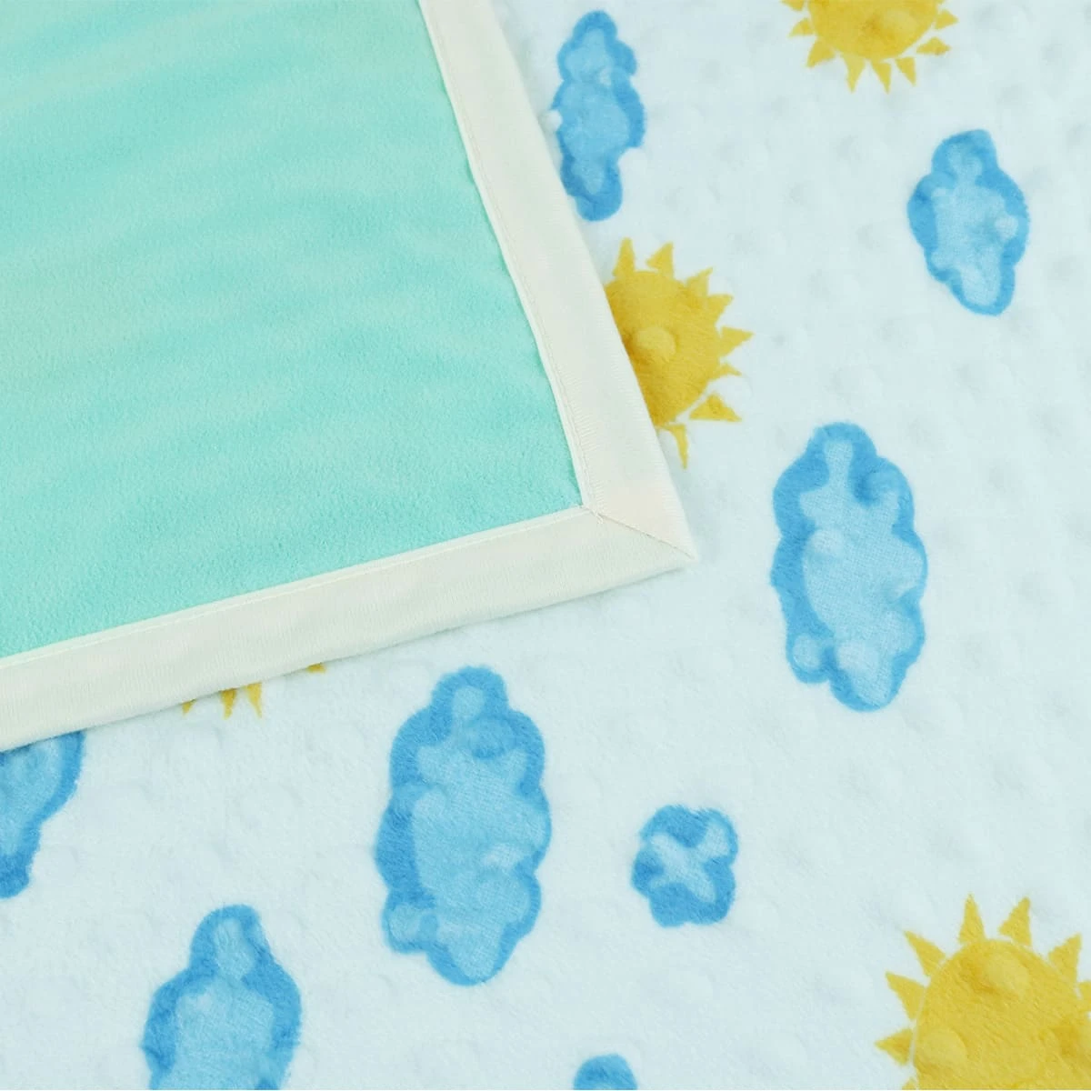 Sun and Cloud Printed Dimple Touch Velfleece Reversible Fleece Baby Blanket (Green)
