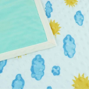 Sun and Cloud Printed Dimple Touch Velfleece Reversible Fleece Baby Blanket (Green)