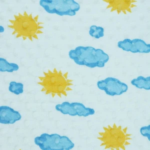 Sun and Cloud Printed Dimple Touch Velfleece Reversible Fleece Baby Blanket (Green)