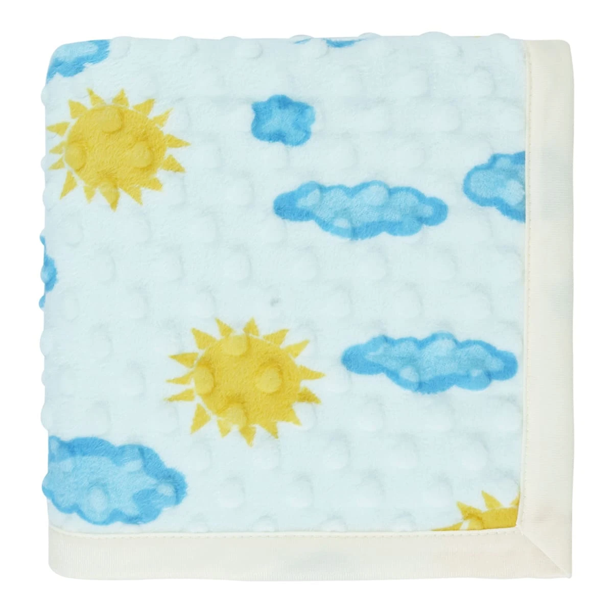 Sun and Cloud Printed Dimple Touch Velfleece Reversible Fleece Baby Blanket (Green)